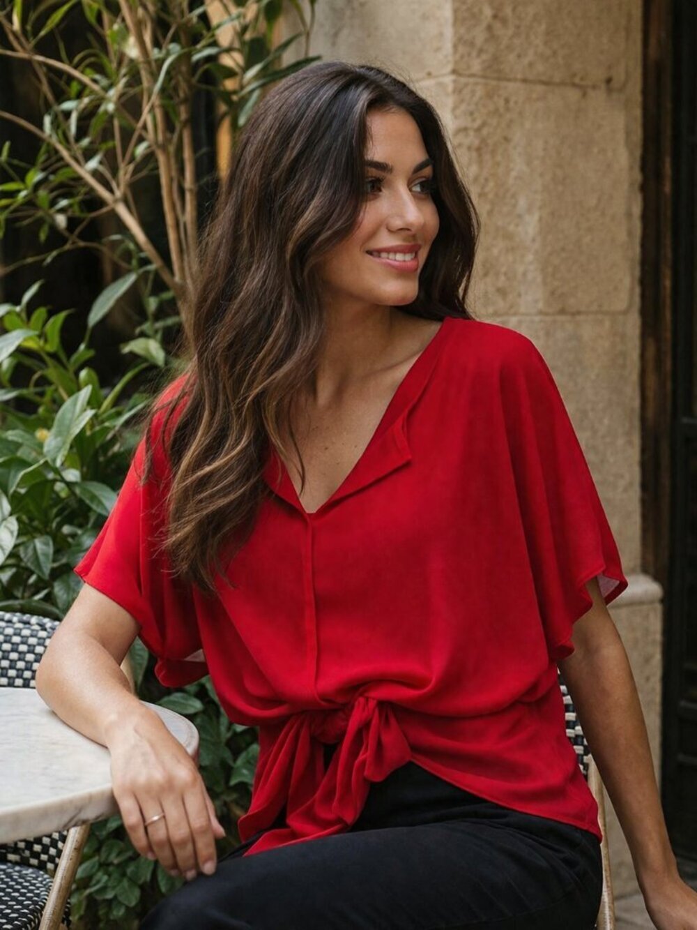 Max Azria Red Silk Blouse Size Small